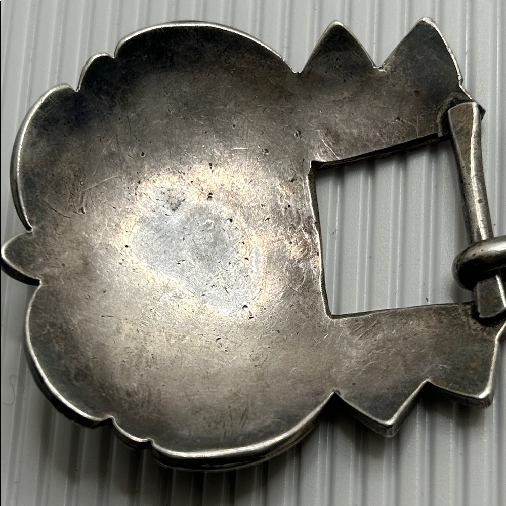 Vintage Sterling Belt Buckle & Slide with Blue Stone Accents - Picture 3 of 11